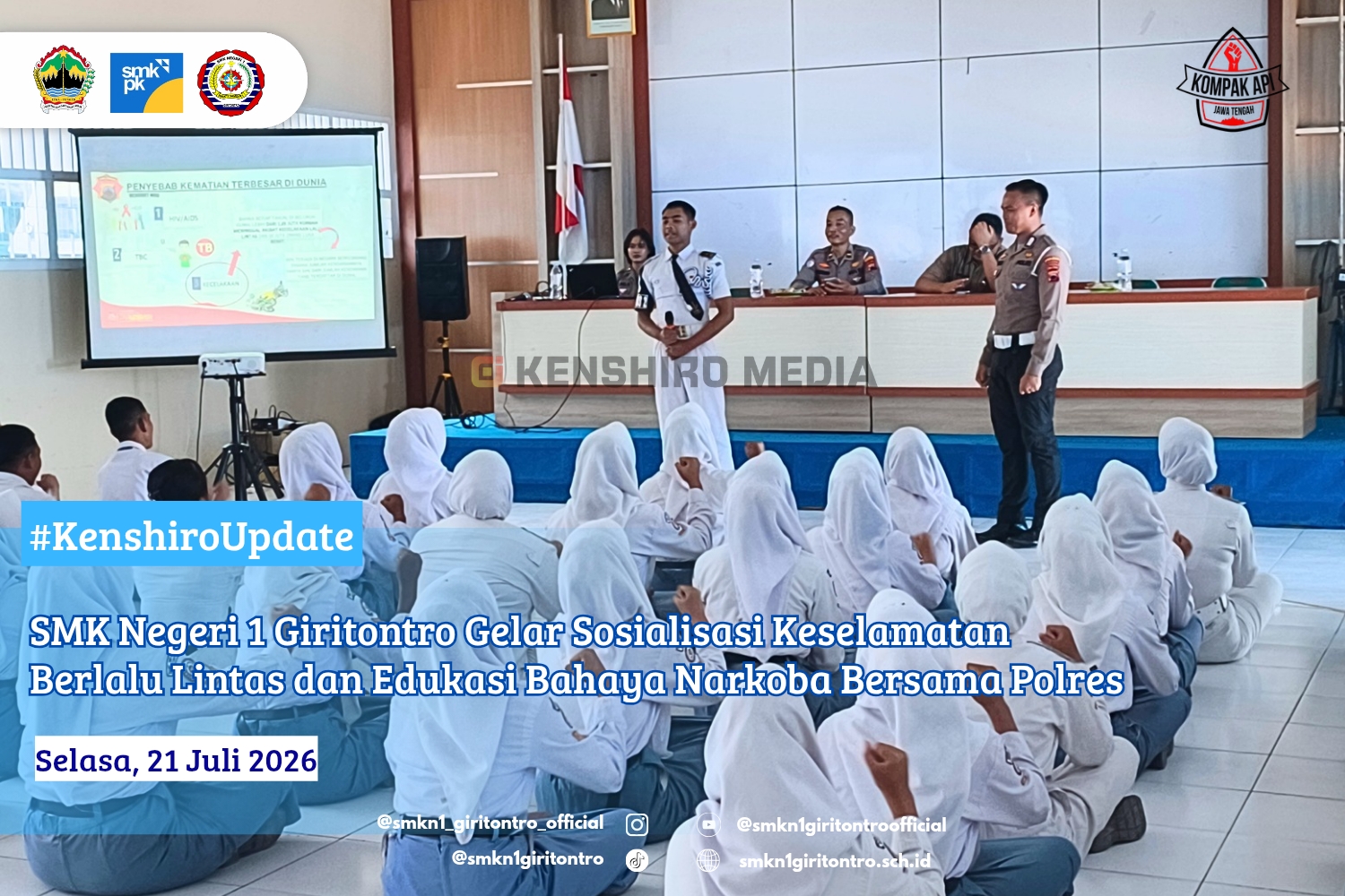 SMK Negeri 1 Giritontro Gelar Sosialisasi Keselamatan Berlalu Lintas dan Edukasi Bahaya Narkoba Bersama Polres
