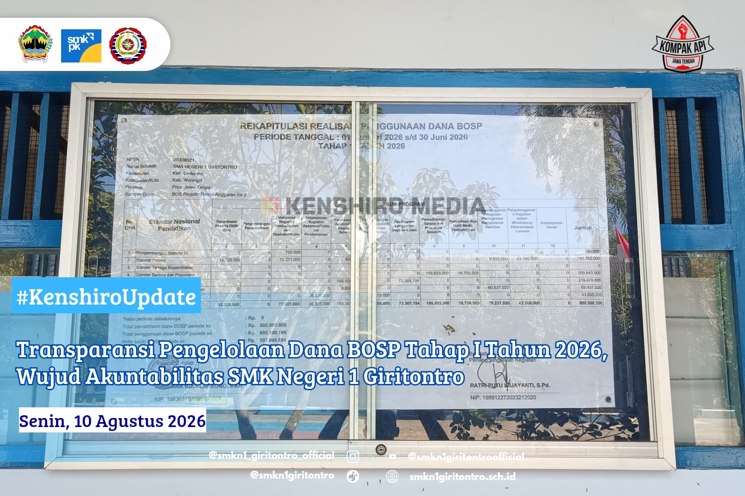 Transparansi Pengelolaan Dana BOSP Tahap I Tahun 2026, Wujud Akuntabilitas SMK Negeri 1 Giritontro